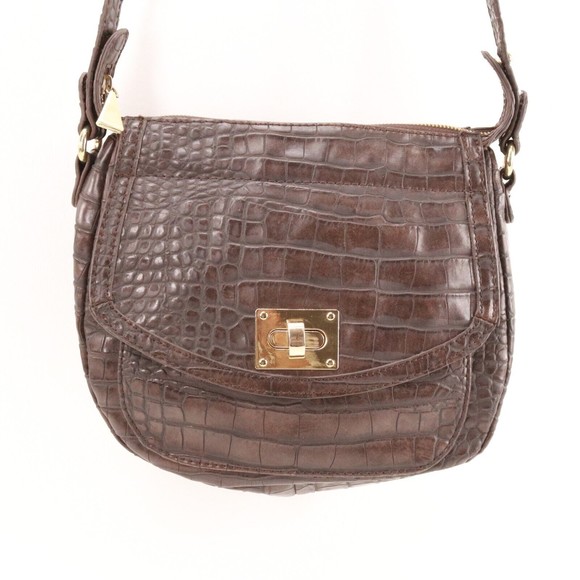 Liz Claiborne Handbag Women Brown Leather Croc Faux Leather Shoulder Saddle Bag - Picture 2 of 16